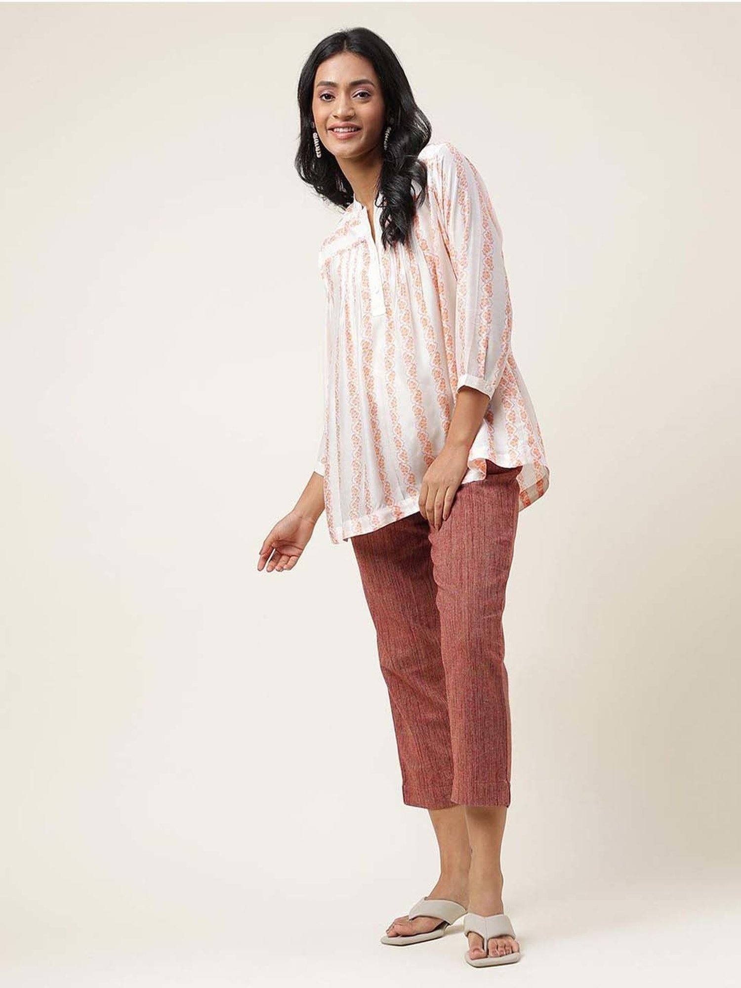 Fabindia White Floral Print Tunic With Inner