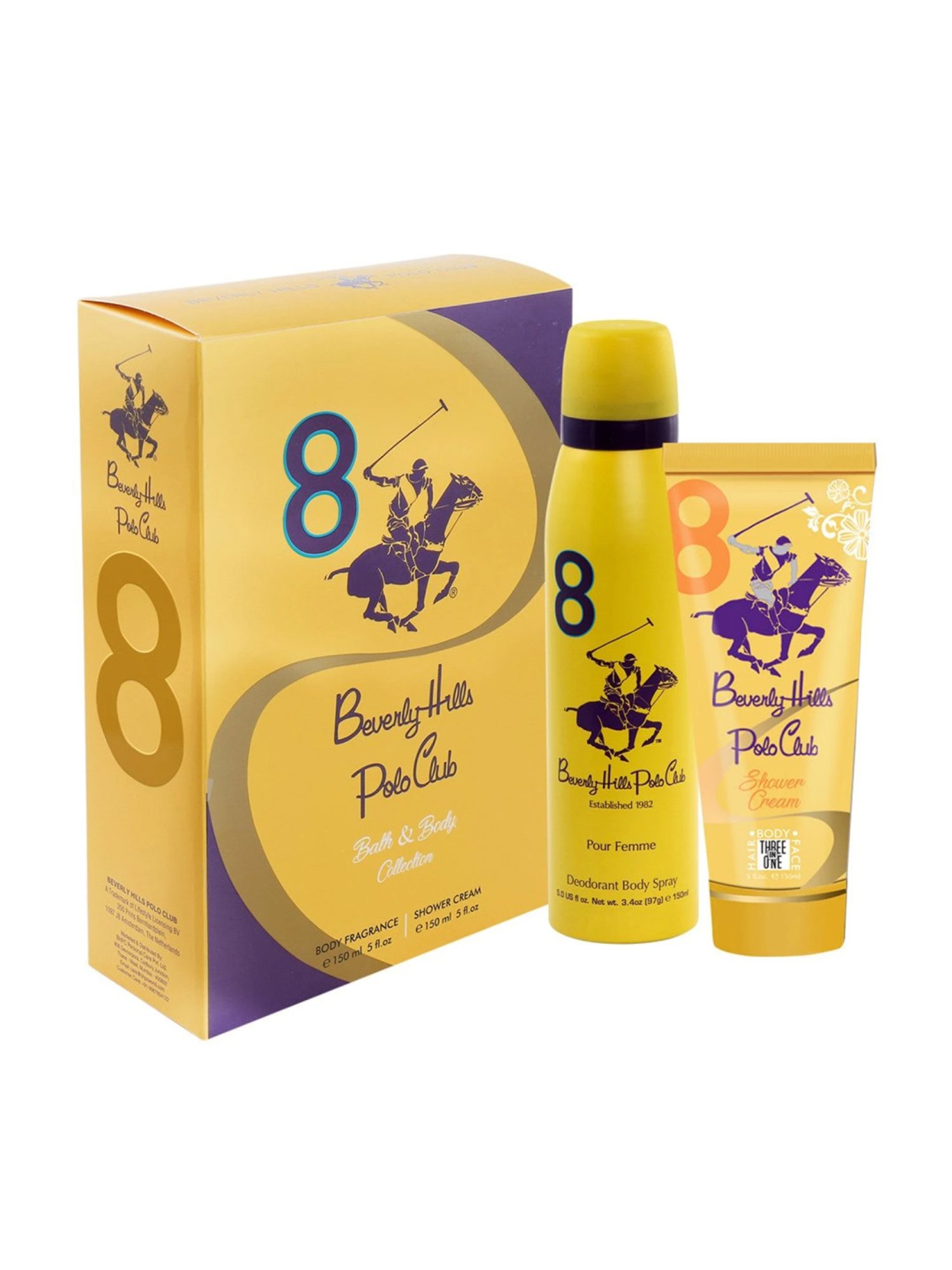 Beverly Hills Polo Club Sport No.8 Gift Set for Women with Body Spray & Shower Cream