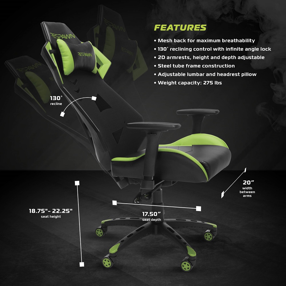 RESPAWN 200 Racing Style Gaming Chair, in Green (RSP-200-GRN)