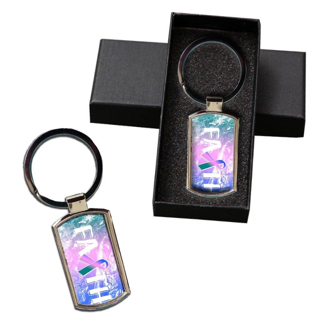 BleuReign(TM) Thyroid Cancer Awareness Faith Ribbon Metal Keychain