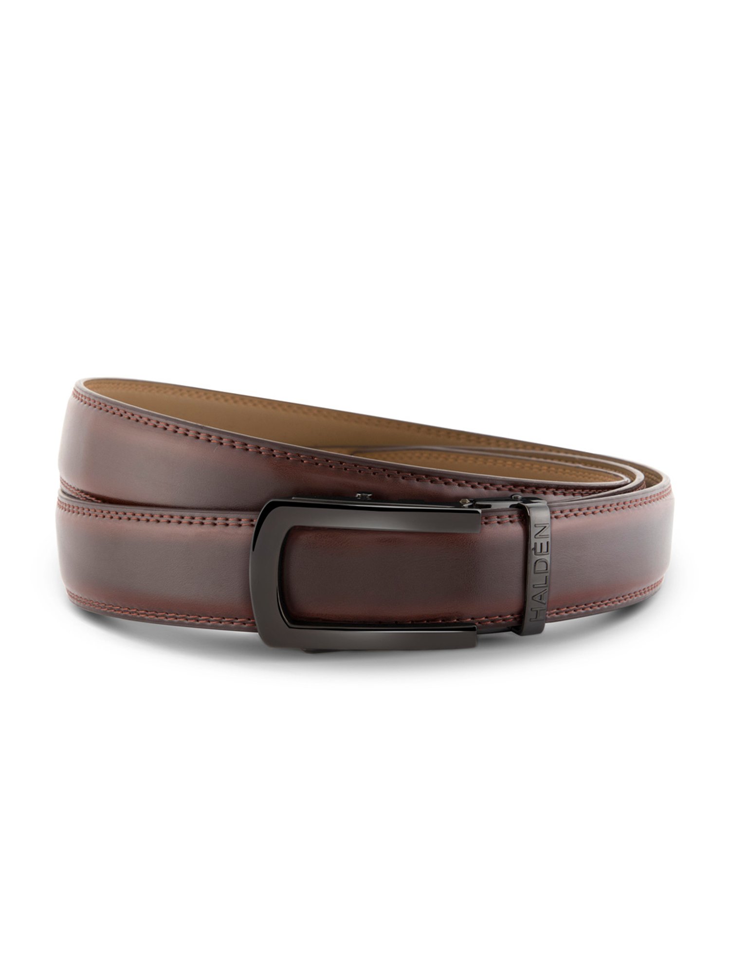 Halden Brown Burley Formal Belt With Classic Black Glossy Buckle