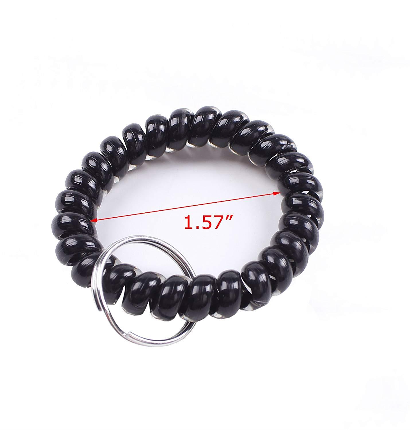 BIHRTC Pack of 30 Black White Plastic Stretchable Spring Coil Key Chain Key Ring Spiral Telephone Wire Cord Wristband for Office, Workshop, Shopping Mall, Sauna and Outdoor Activities Place
