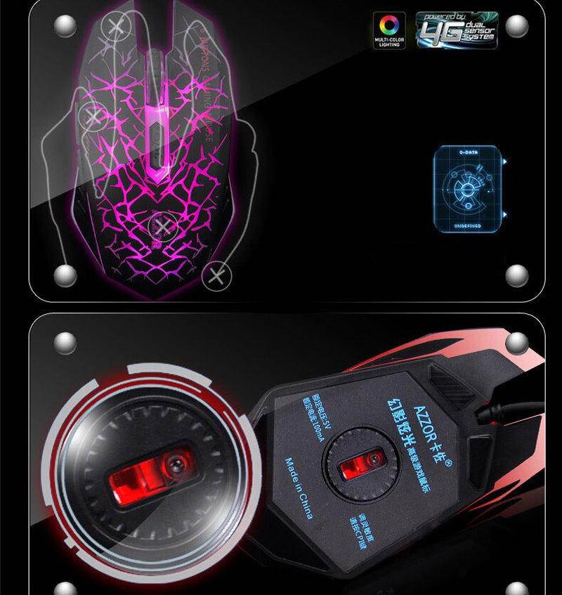 6D 2400DPI AZZOR Phantom Glare 6 Buttons Usb Wired Gaming Mouse 7 Colors LEDs