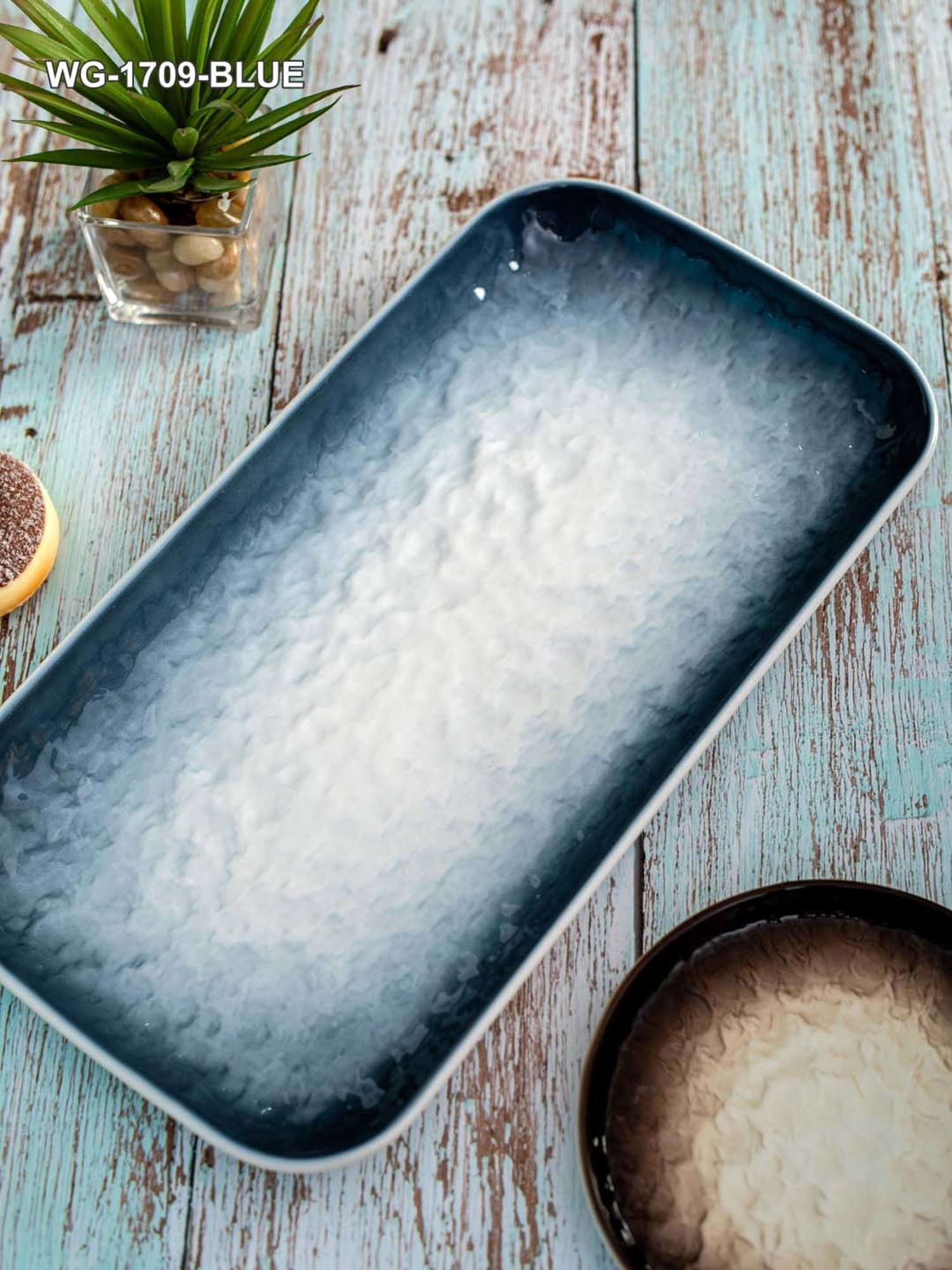 White Gold White & Blue Porcelain Rectangle Serving Platter