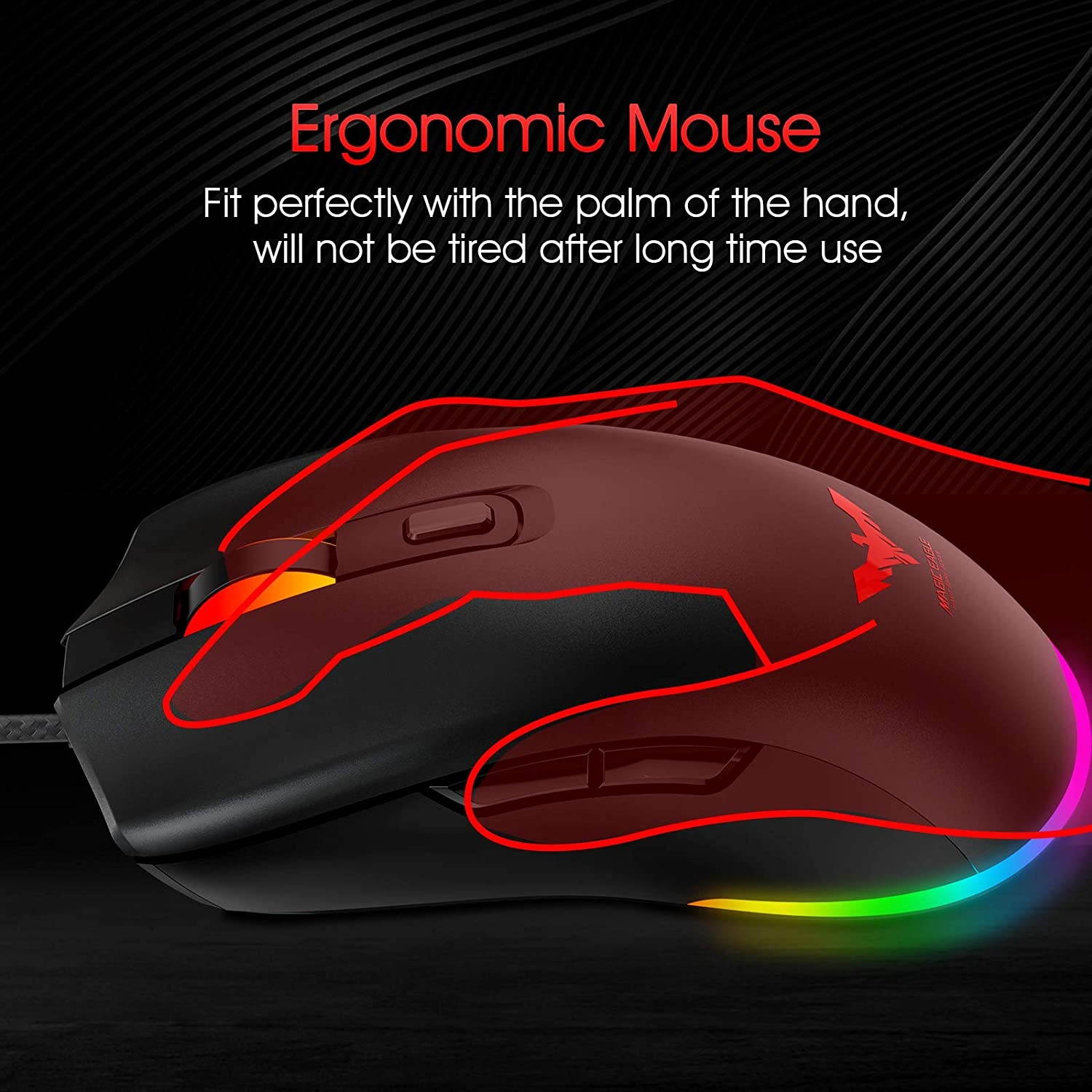 Havit RGB Gaming Mouse Wired PC Gaming Mice with 7 Color Backlight 6 Buttons Up to 6400 D P I Computer USB Mouses for Desktop Laptop Gamer & Work