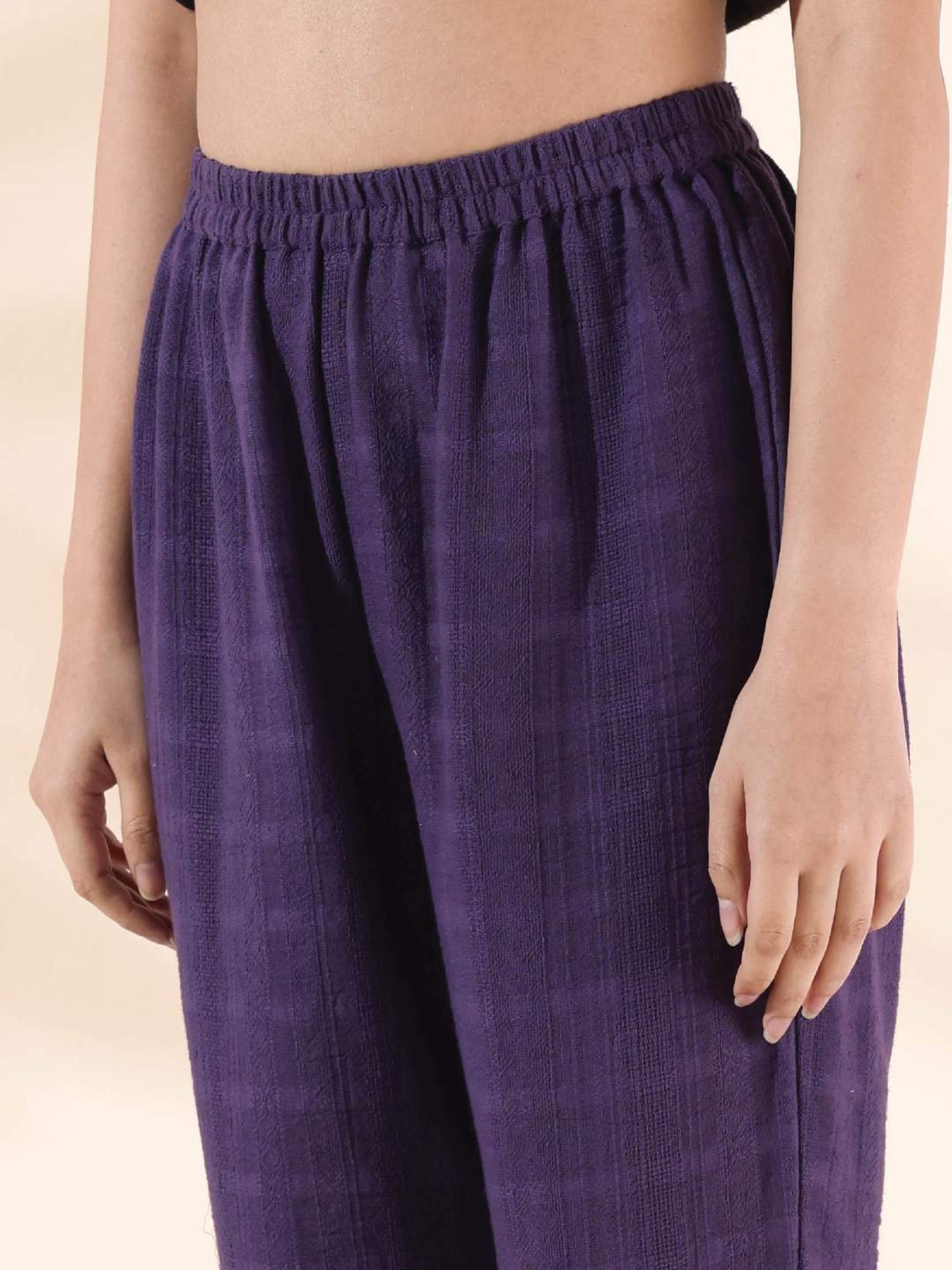 true Browns Blue & Purple Cotton Chequered Kurta Pant Set