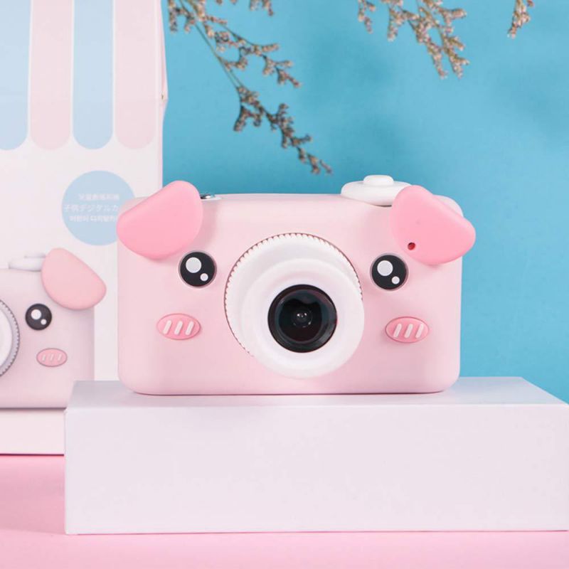 Tipmant Cartoon Smart Children's Digital Camera 8 MPX, 4X Optical Zoom, 2" IPS HD Screen, 17mm Lens for School Students Boys Girls Kids Gift (Pink Pig)