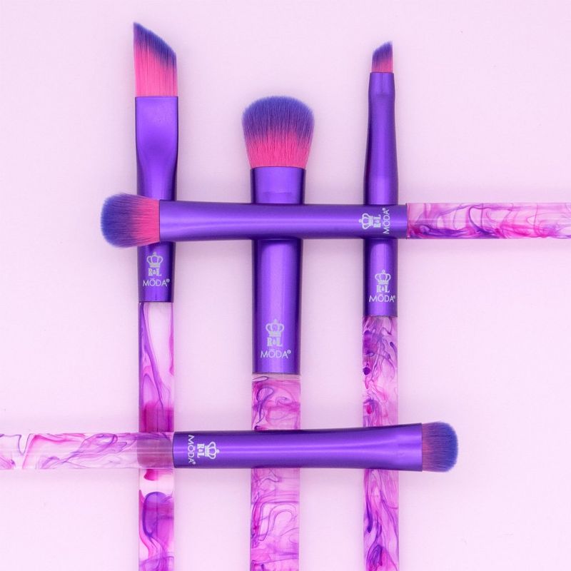 MODA Brush Purple Smoke Show 5pc Eye Makeup Brush Set, Includes - Domed Shadow, SM Shader, Triad Eye, and Angle Liner Brushes