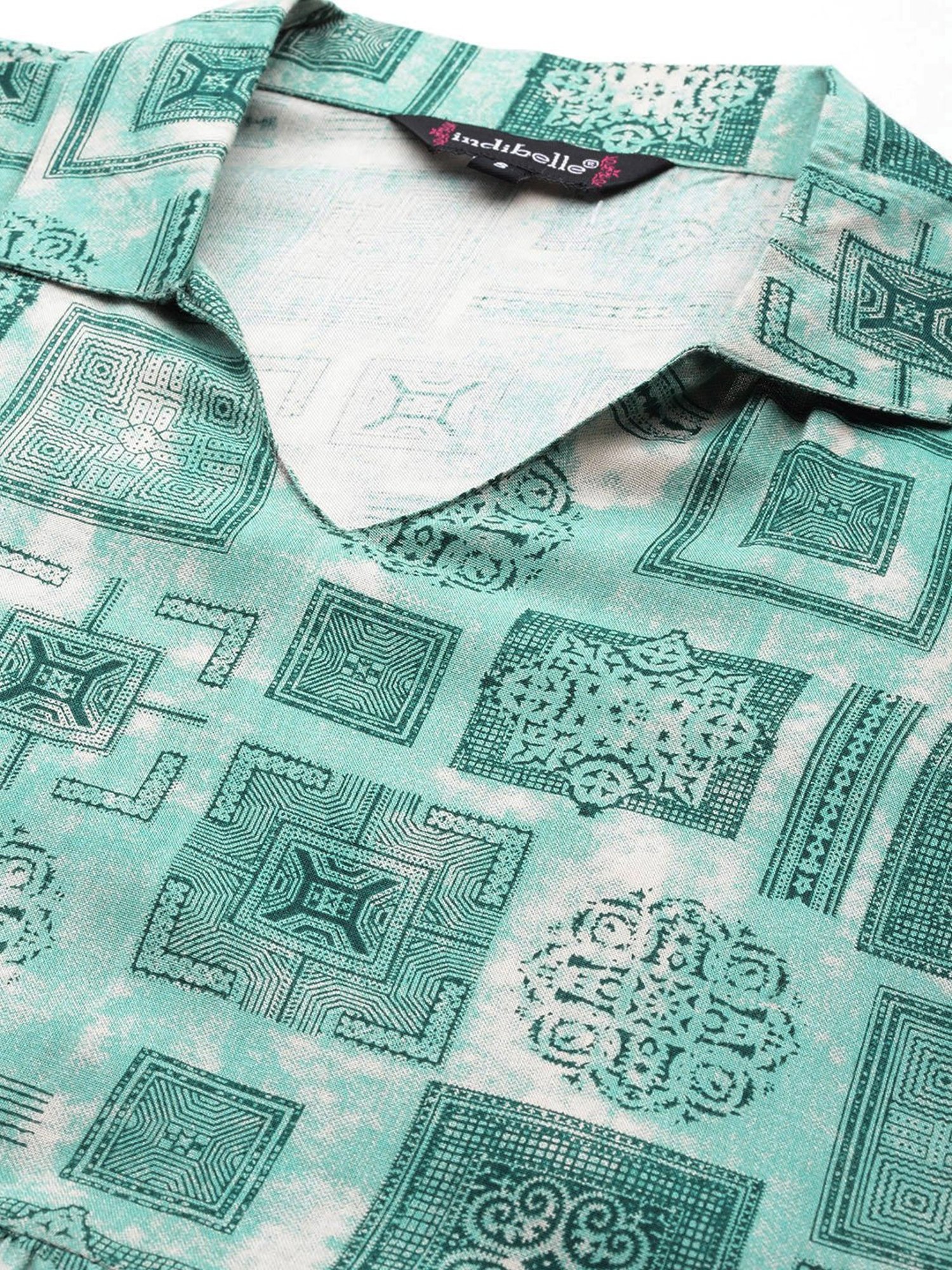 Indibelle Green Printed Ethnic Dress