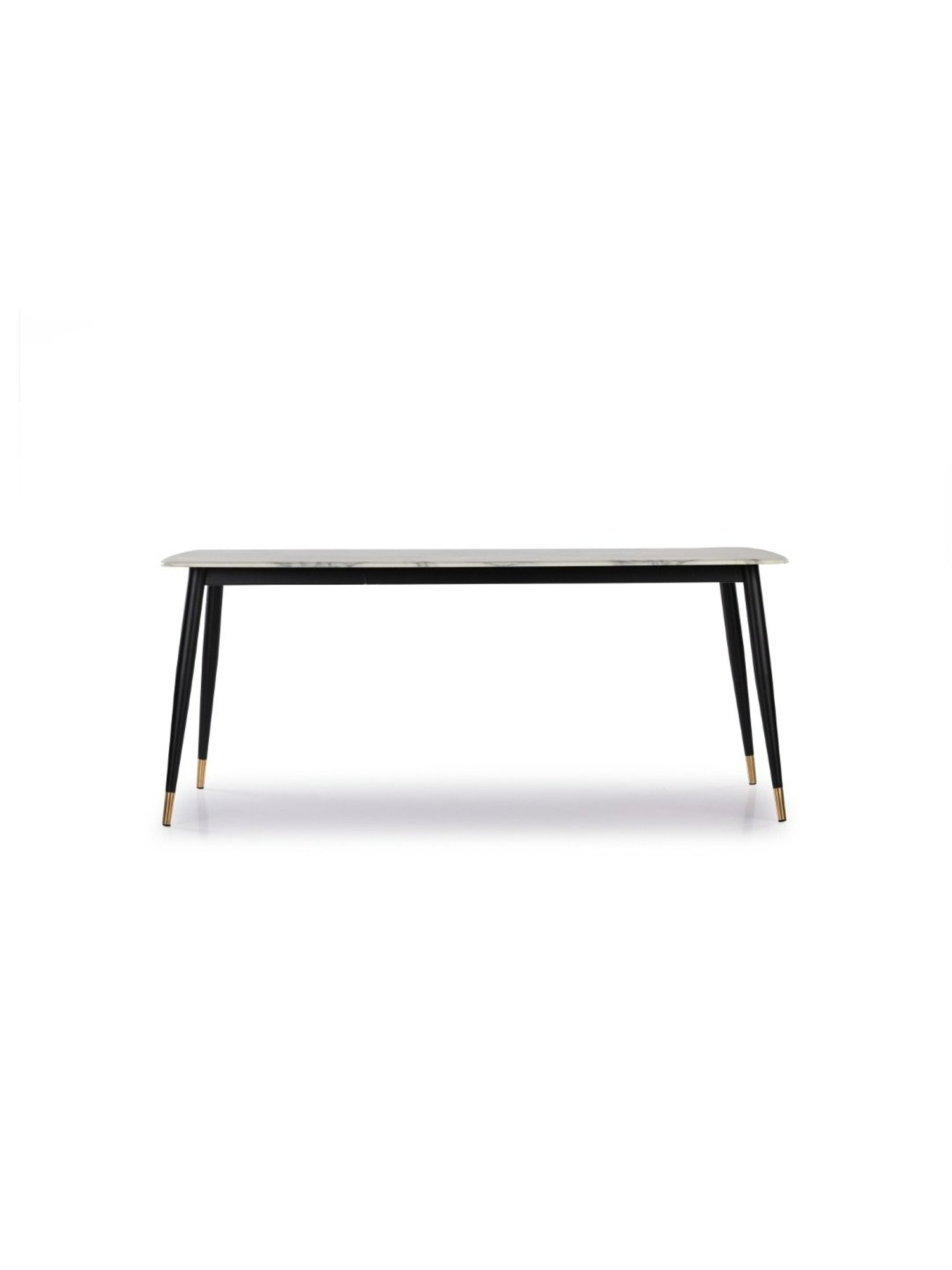 Durian Octavia Contemporary Pearl White & Beige Marble 4 Seater Dining Table Set Almond Finish