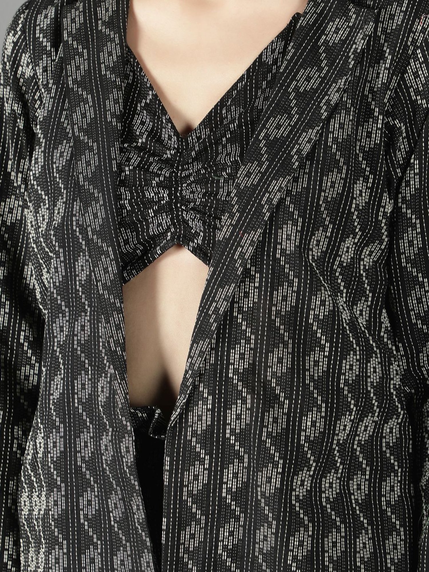 KAORI BY SHREYA AGARWAL Black Cotton Embroidered Crop Top & Pant Set With Blazer