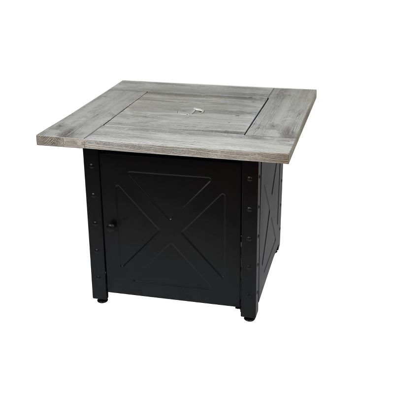 Mason 30" Square Gas Outdoor Fire Pit with Printed Wood-Look Cement Resin Mantel - Endless Summer