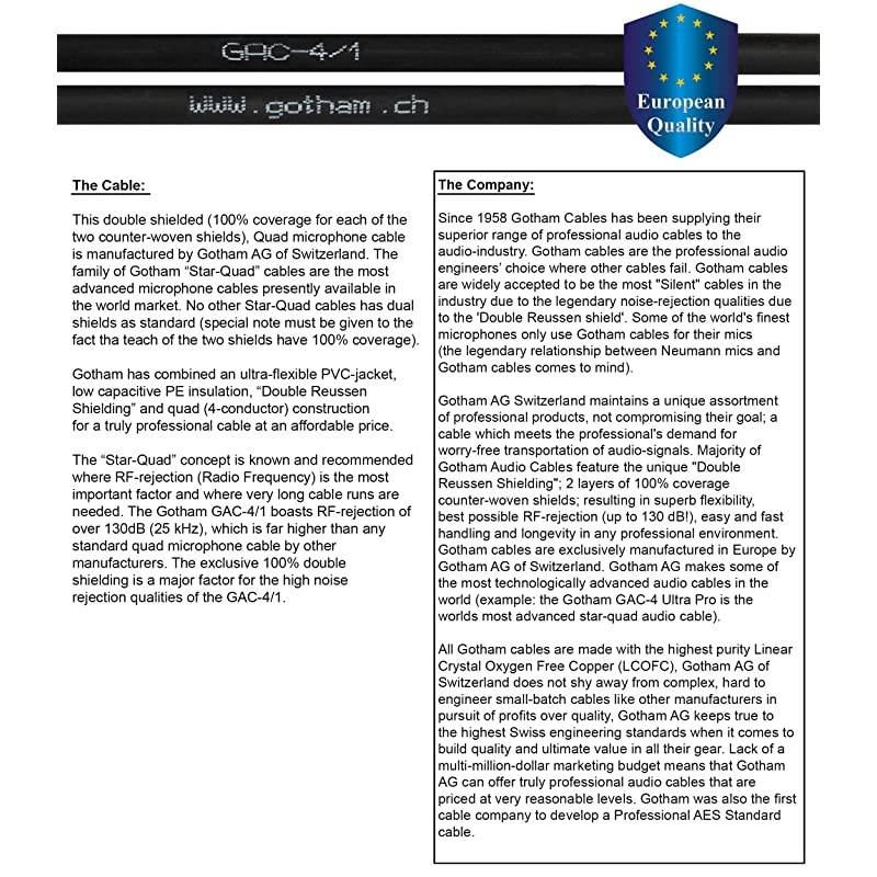 4 Units - 3 Foot - Gotham GAC-4/1 (Black) - Star Quad, Dual Shielded Balanced Male to Female Microphone Cables with Amphenol AX3M & AX3F Silver XLR Connectors - Custom Made by