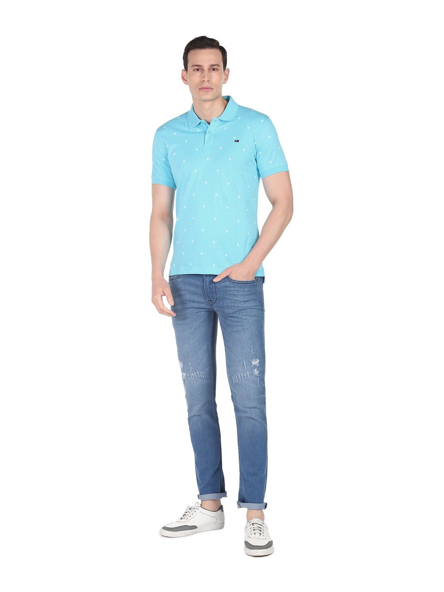 AD by Arvind Sky Blue Polo T-Shirt