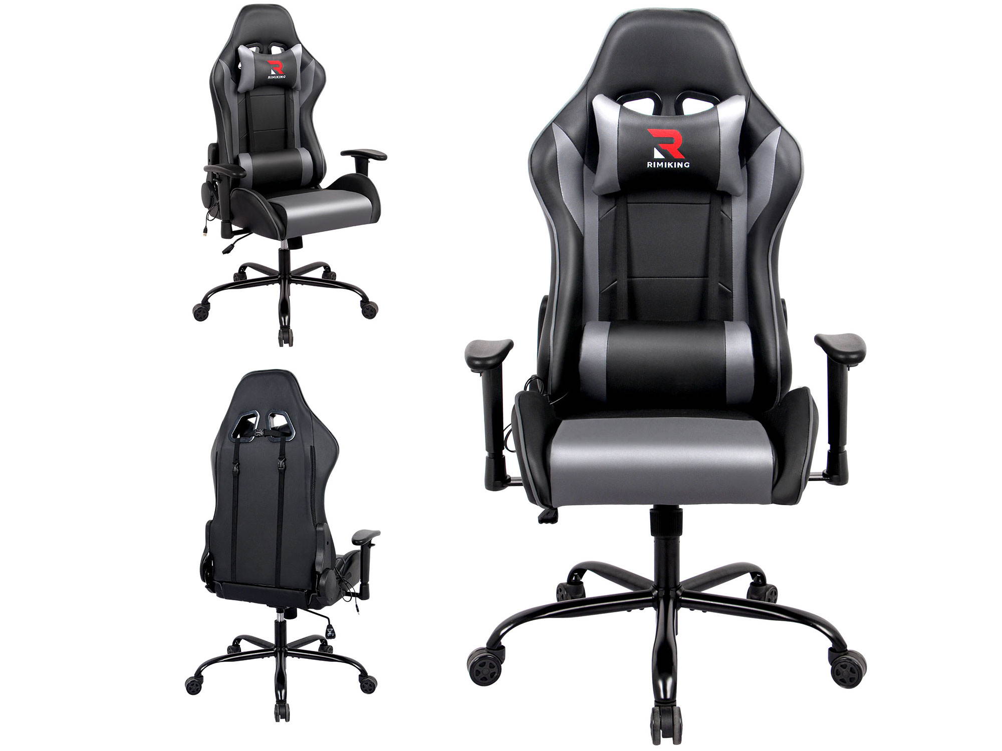 RIMIKING Massage Racing High Back Ergonomic  Computer Gaming Chair  Soft Headrest&Backrest Desk Chair Swivel Adjustable Armrest  Office Chair