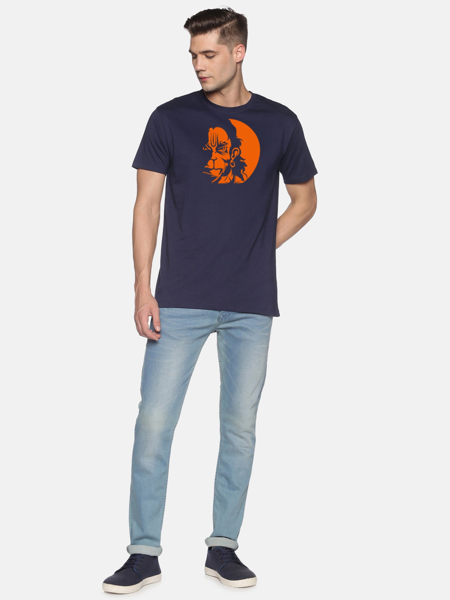 BLACK RADIO Navy Slim Fit Printed Cotton Crew T-Shirt