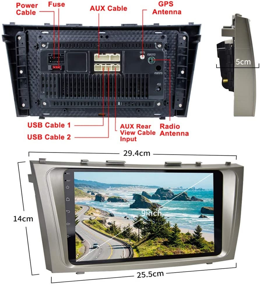 Android Car Stereo for Toyota Camry 2G + 32G Double Din Radio 9'' Touch Screen Head Unit in-Dash Auto Radio with GPS Navigation, Bluetooth, USB, FM, WiFi,SWC, Mirror Link+ Rear View Camera