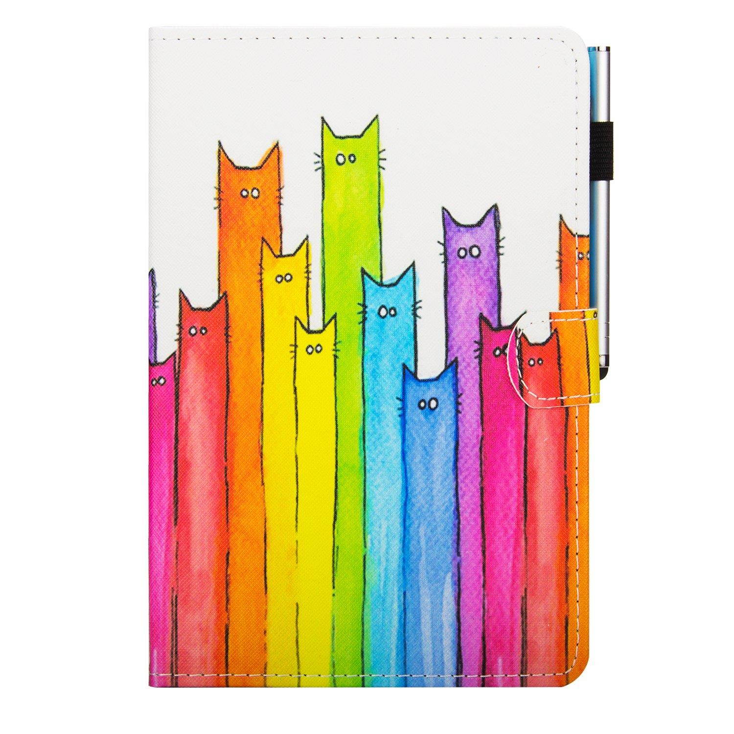 iPad Mini Case,Mini 2/3/4 Case - Monstek Leather Smart Kickstand Case Cover Colorful Flip Wallet Protective Case for Apple iPad Mini 1 2 3 4 - 03 Colorful Cats