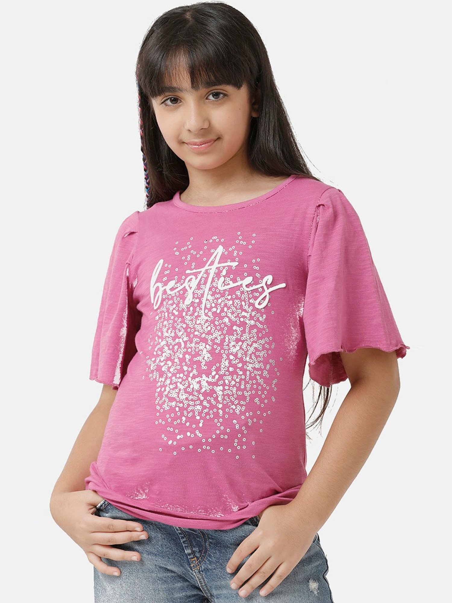 Under Fourteen Only Kids Pink Embellished Top