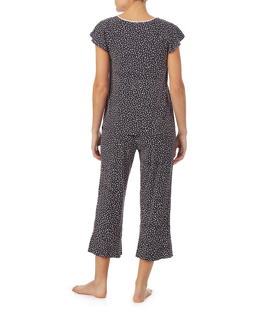 kate spade new york Floral Print Jersey Cropped V-Neck Short Flutter Sleeve Coordinating Pajama Set