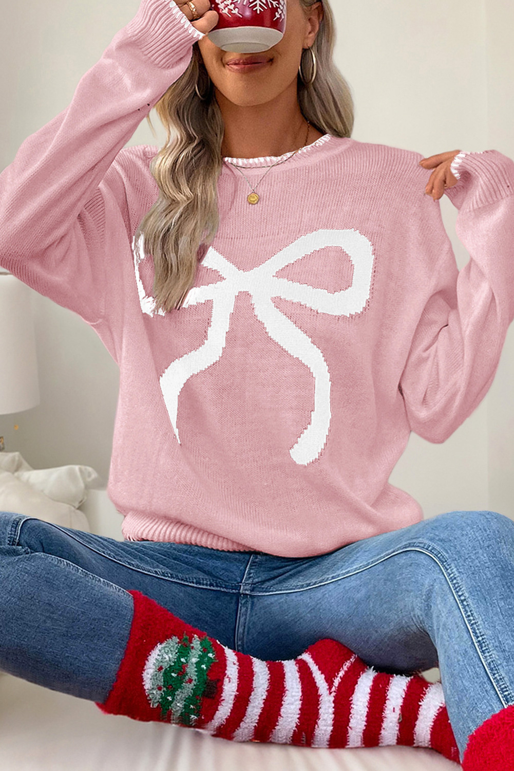 Pink Merry & Bright Pop Up Letter Waffle Knit Sweater