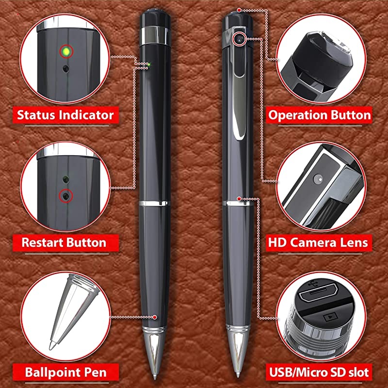Spy Camera Pen 1080p | Nanny Camera Spy Pen Full HD Loop Recording or Picture Taking | Wireless Security Cam with Wide Angle Lens Discrete Rechargeable
