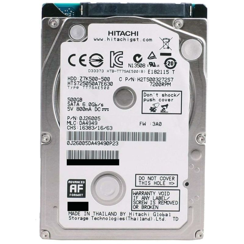 HITACHI Hts725050A7E630 Travelstar Z7K500 500Gb 7200Rpm Sata 6Gbps 32Mb Buffer 7Mm 2.5Inch Hard Drive
