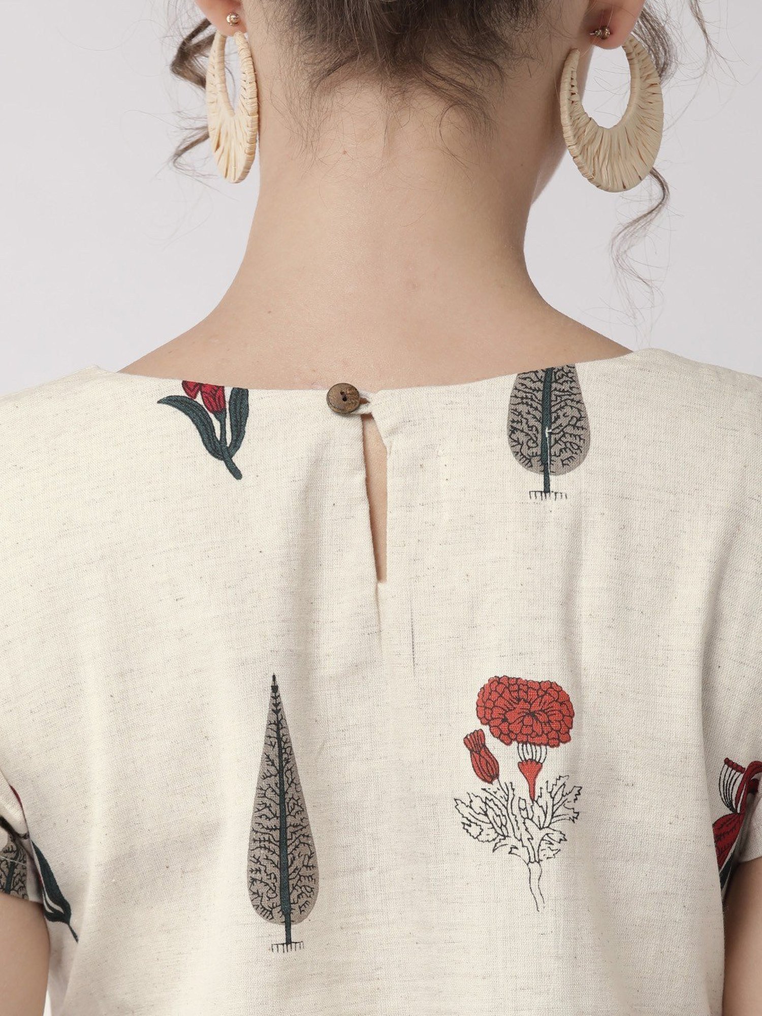 Inweave Off-White Cotton Printed A Line Dress