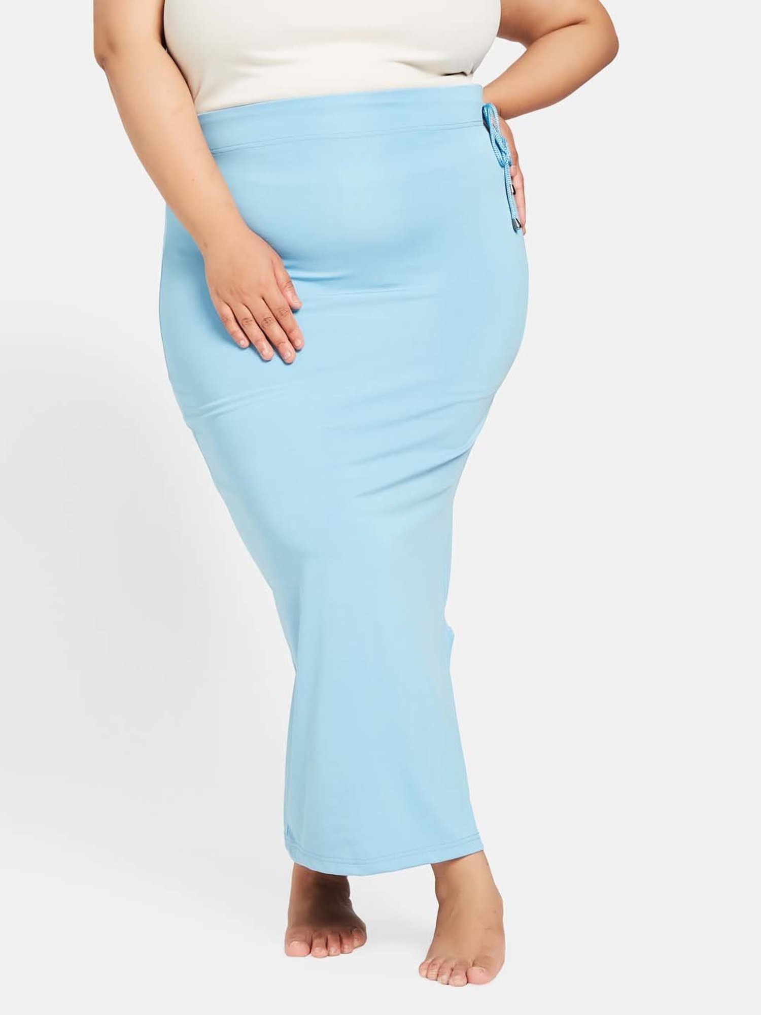 Secrets By ZeroKaata Blue Plain Saree Shapewear