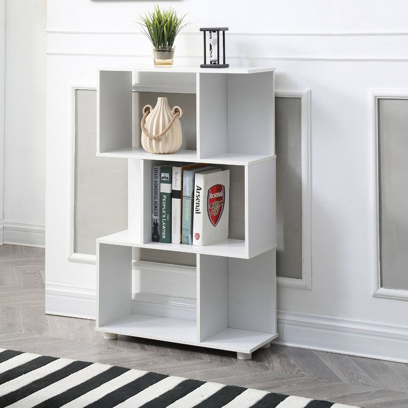 38.39" 3 Shelf Manor Modern Staggered Bookshelf White - AC Pacific