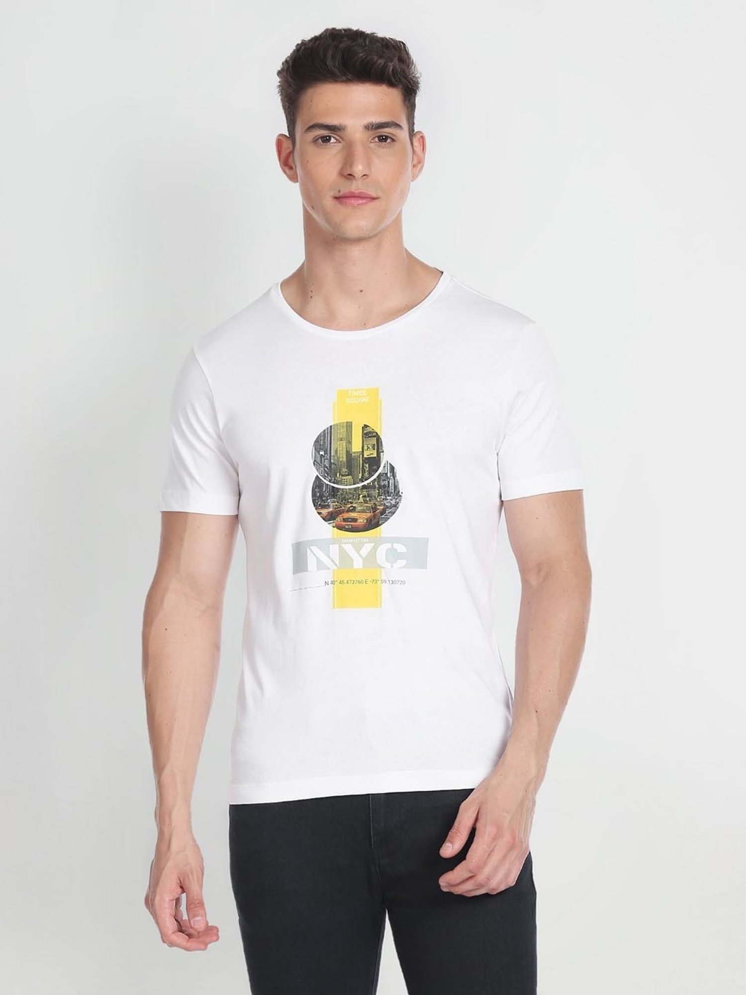 Arrow New York White Cotton Regular Fit Printed T-Shirt