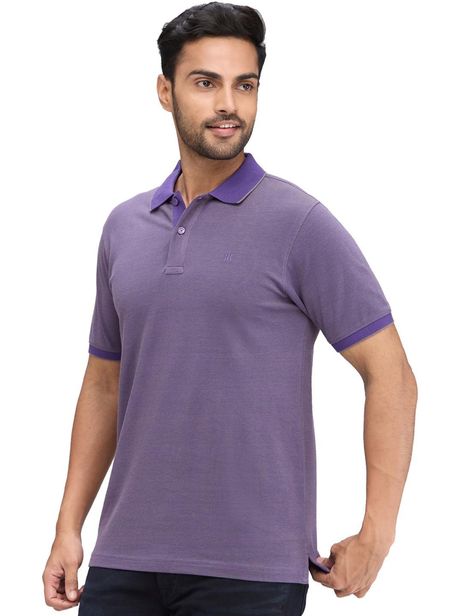 Raymond Violet Slim Fit Self Pattern Polo T-Shirt