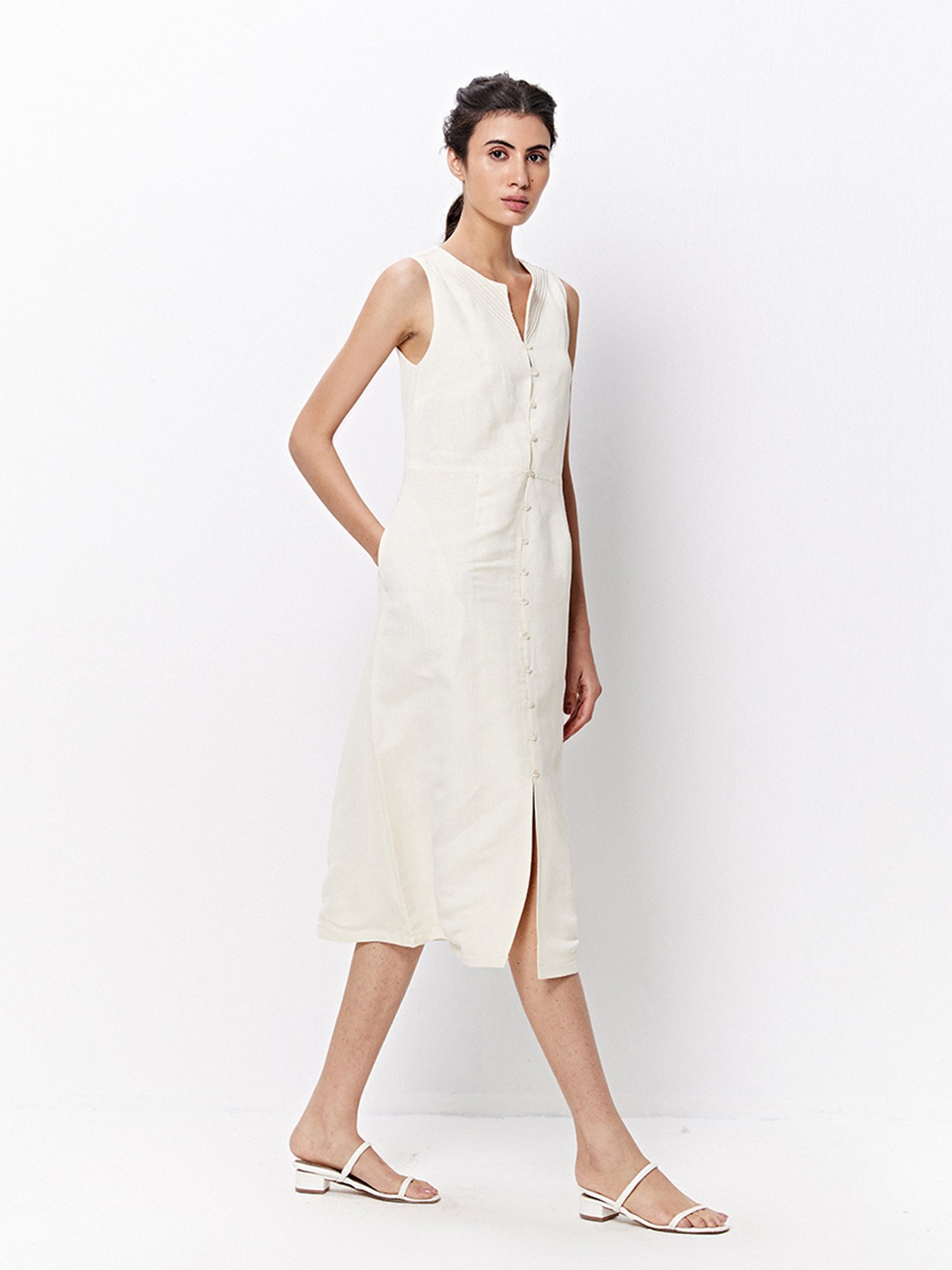 Ancestry Off White Regular Fit Shirt Dress