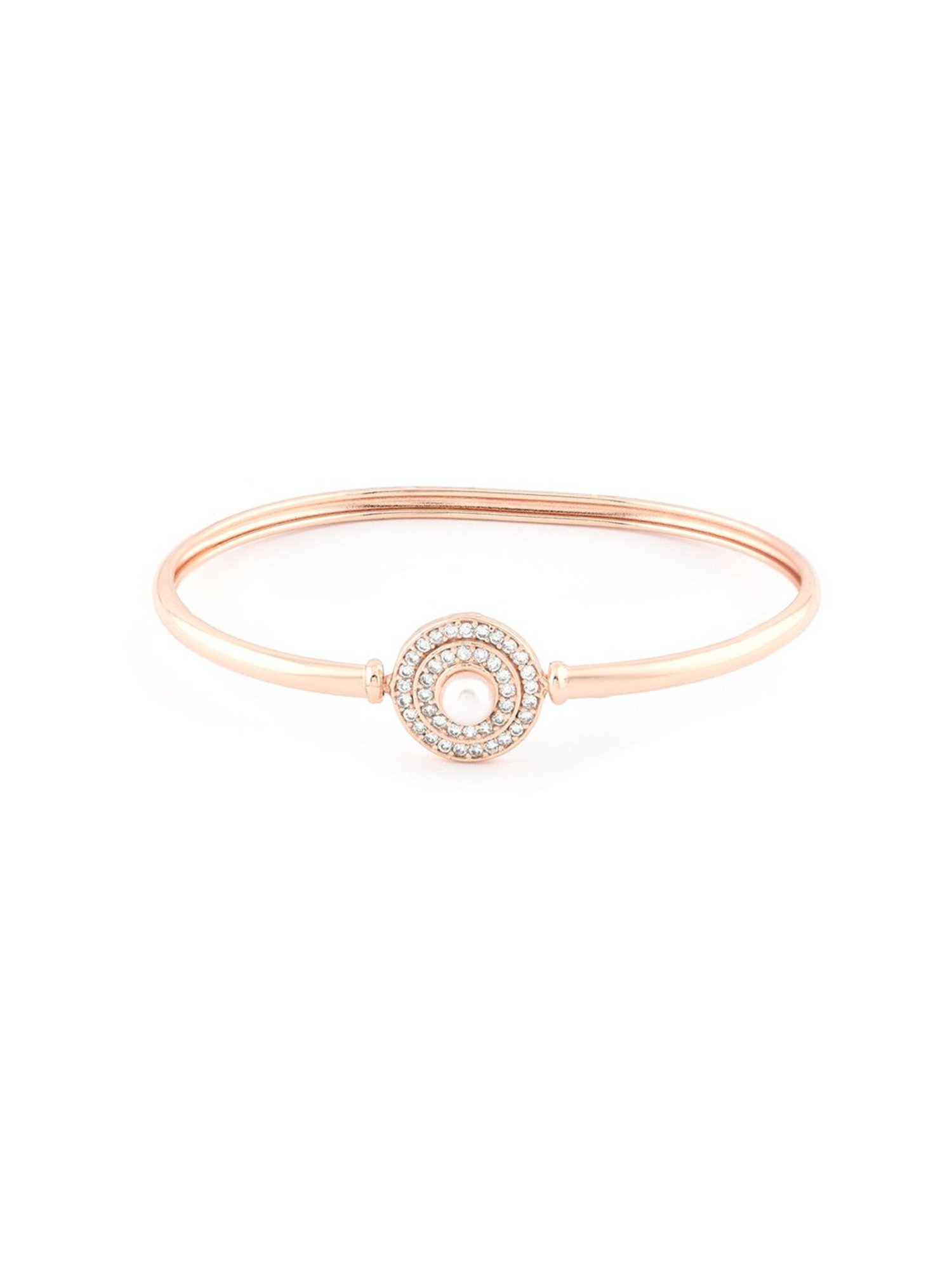 Zaveri Pearls Splendid Rose Gold Tone Cubic Zirconia & Pearl Kada-ZPFK9478