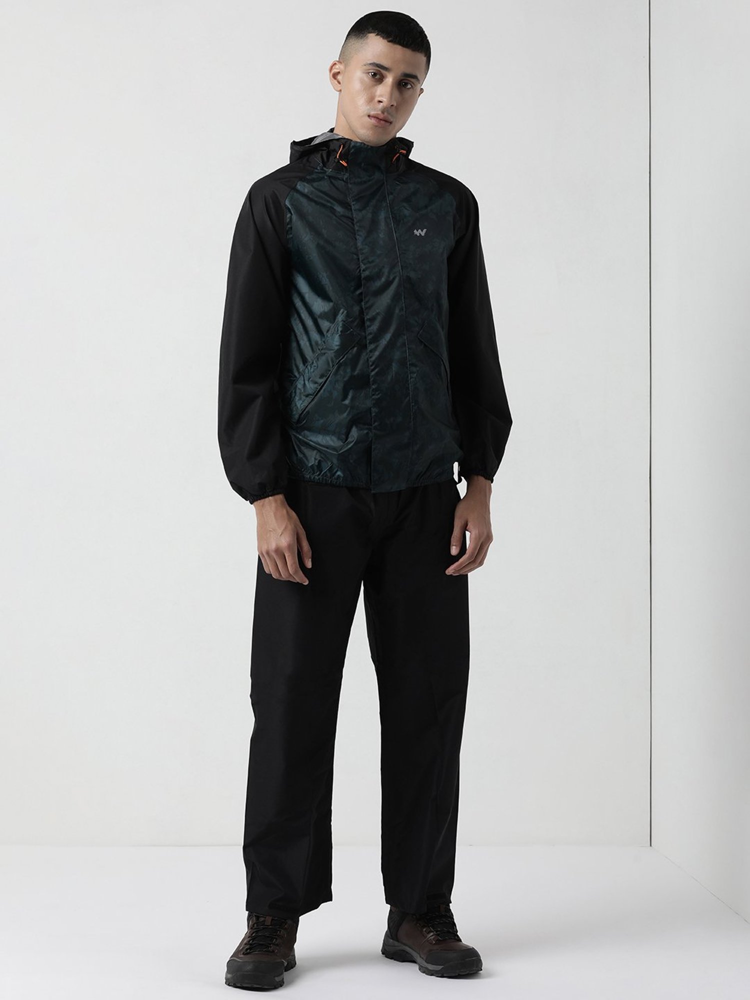 Wildcraft Black Camo Print Hooded Raincoat Set