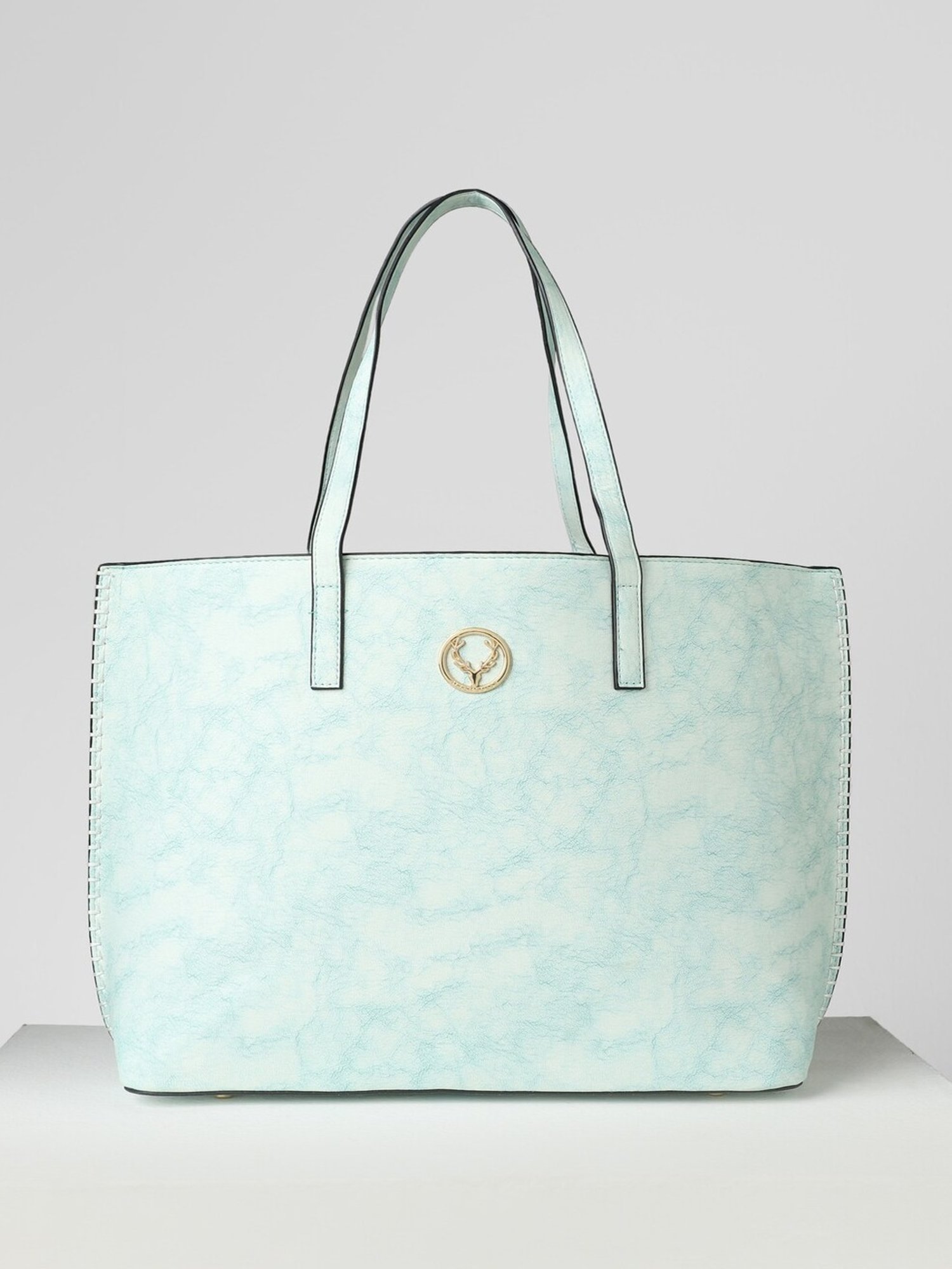 Allen Solly Blue Textured Medium Tote Handbag