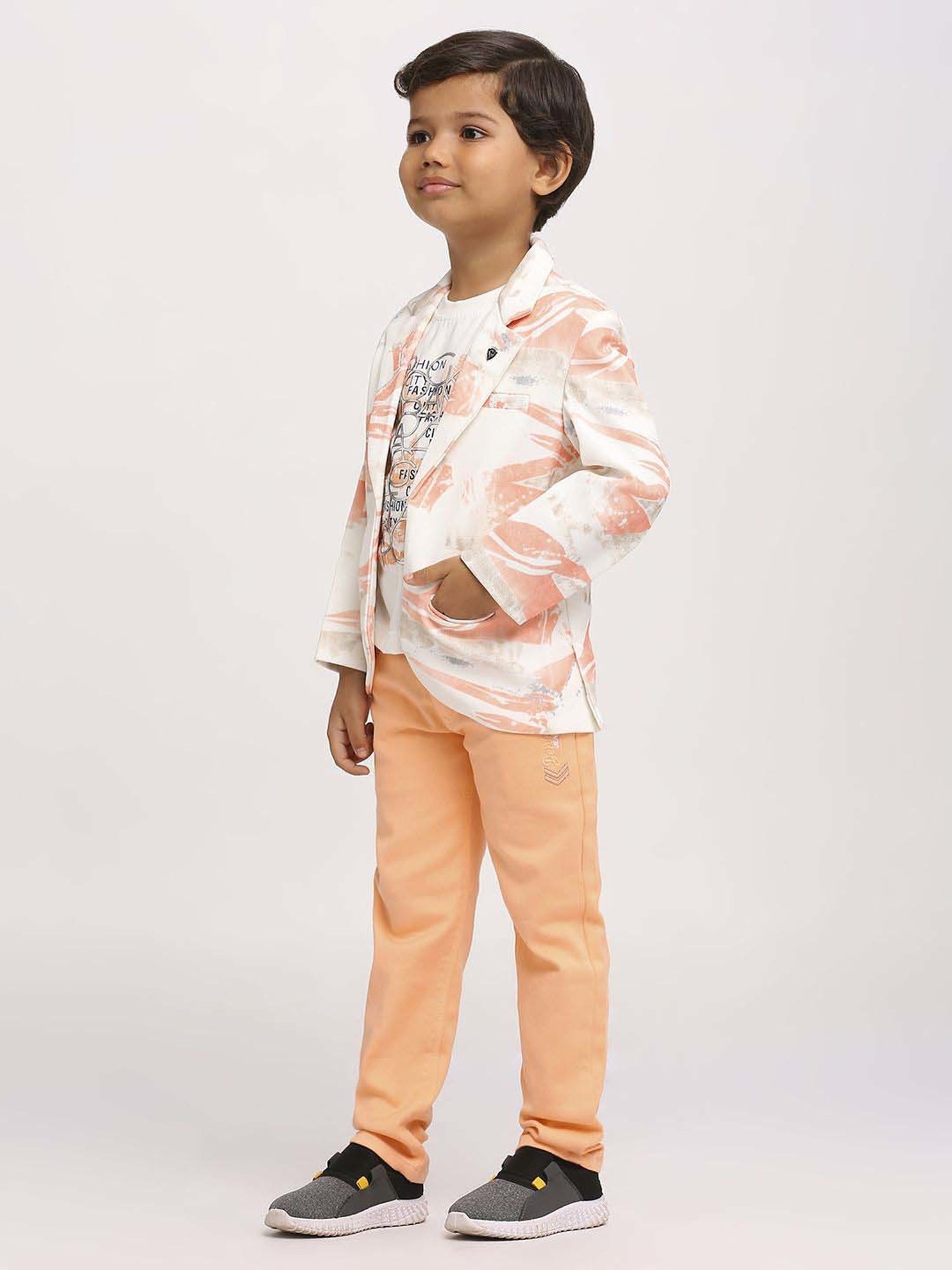 Fourfolds Boys Blue & White Solid Full Sleeves Suit Set