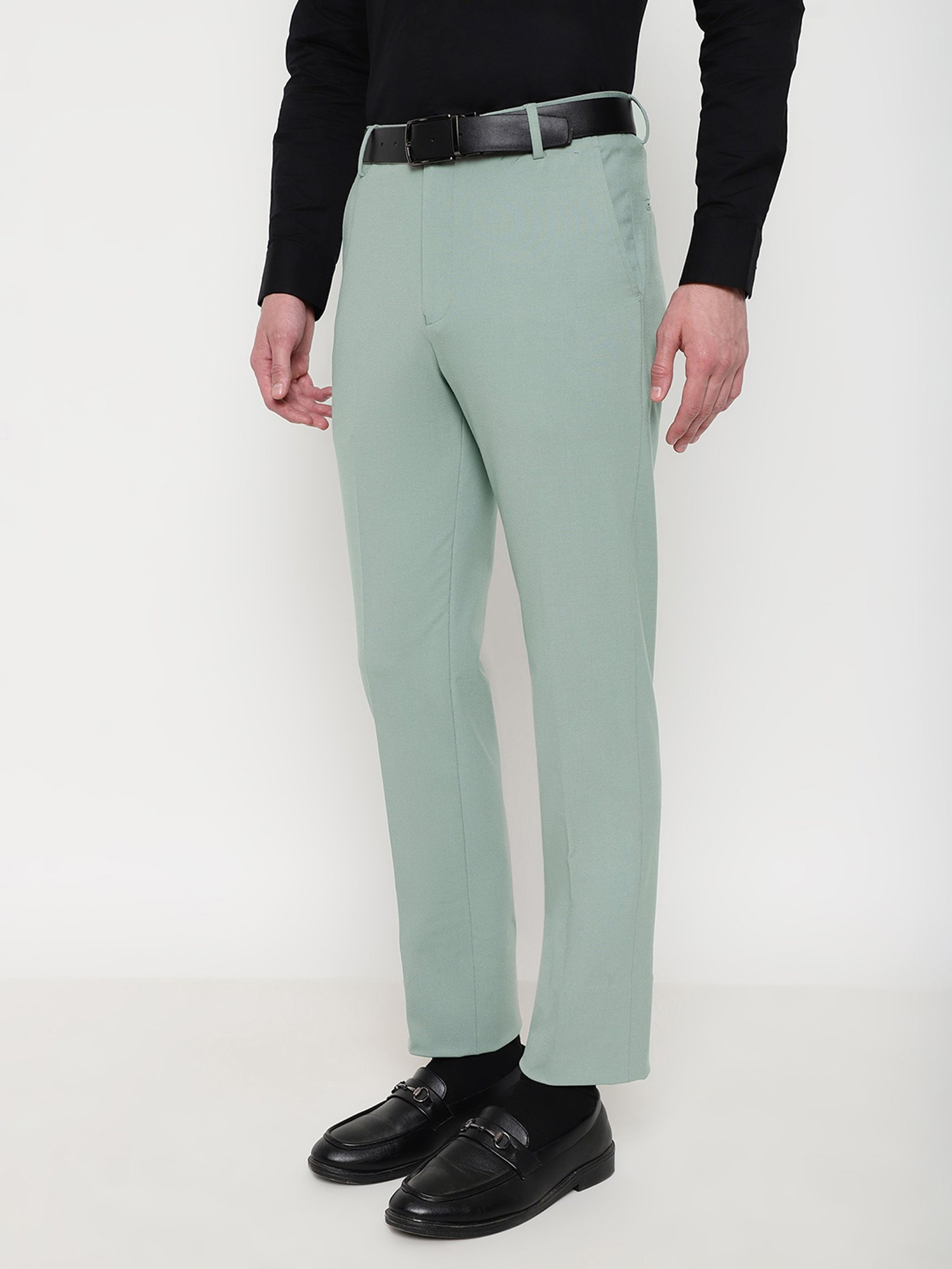 SUBTRACT Mint Green Slim Fit Flat Front Trousers