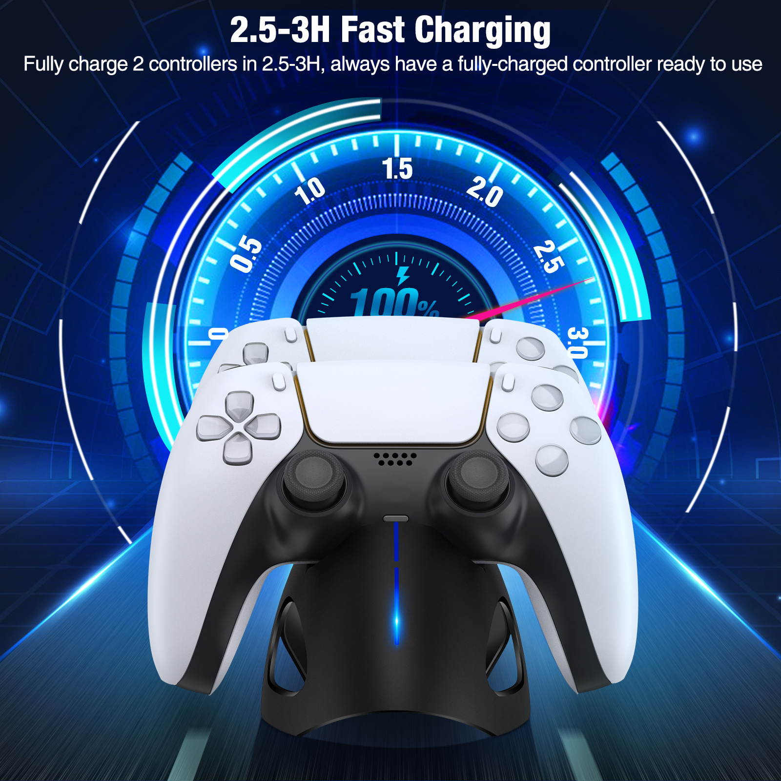 BEBONCOOL Charger for PS5 Charging Station, Patent-designed Fast for PS5 Controller Charger Station, for Playstation 5 Dualsense Charging Station, Dual PS5 Charger Dock for Sony w/ Type C Charger Cord