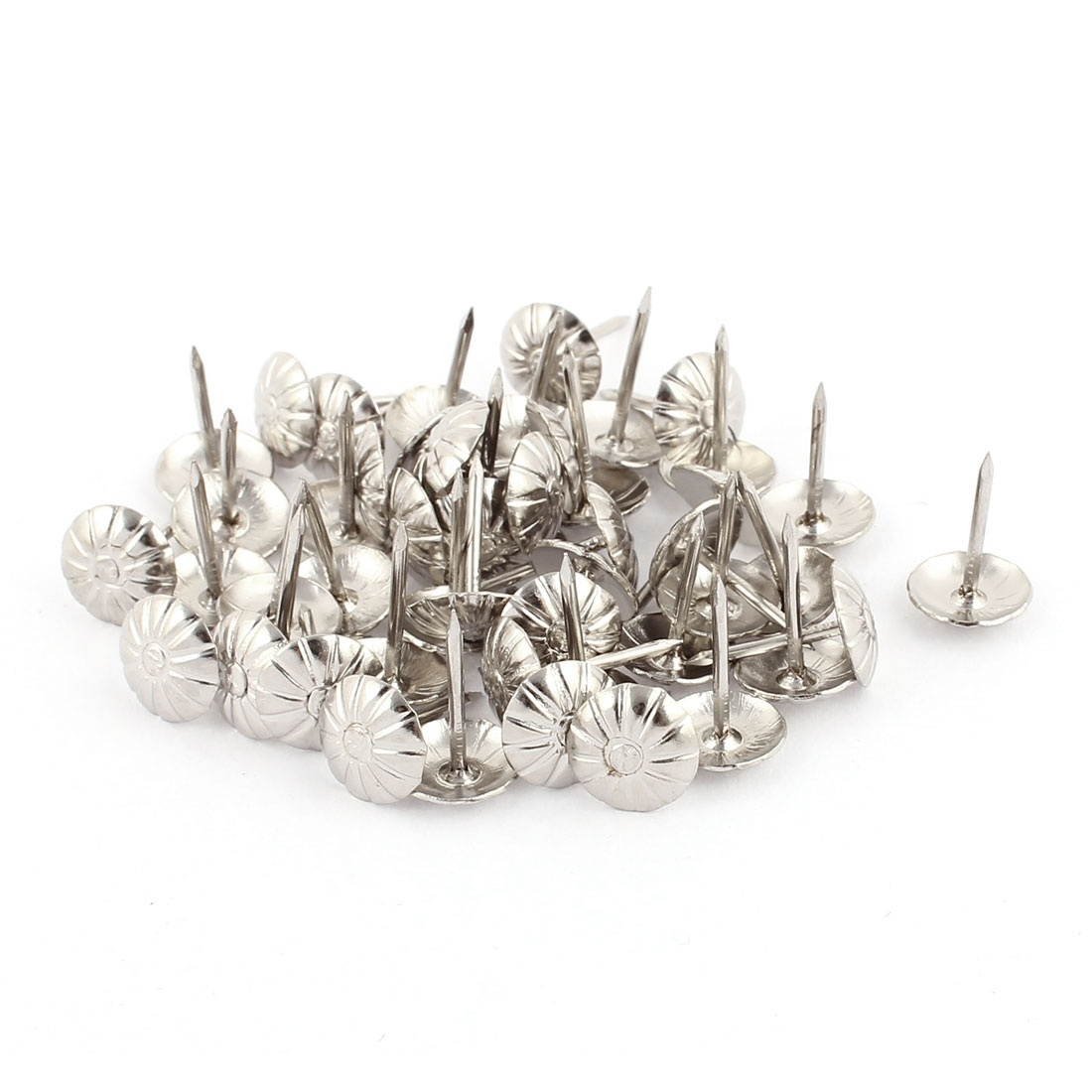 Unique Bargains 7/16-inch Dia Chrysanthemum Nail Pushpin Upholstery Thumb Tack Silver Tone 50pcs