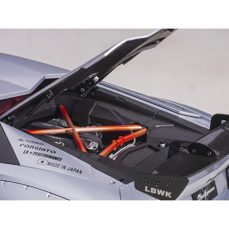 Lamborghini Aventador Liberty Walk LB-Works Matt Silver with Black Hood & Red Interior Limited Edition 1/18 Model Car by Autoart