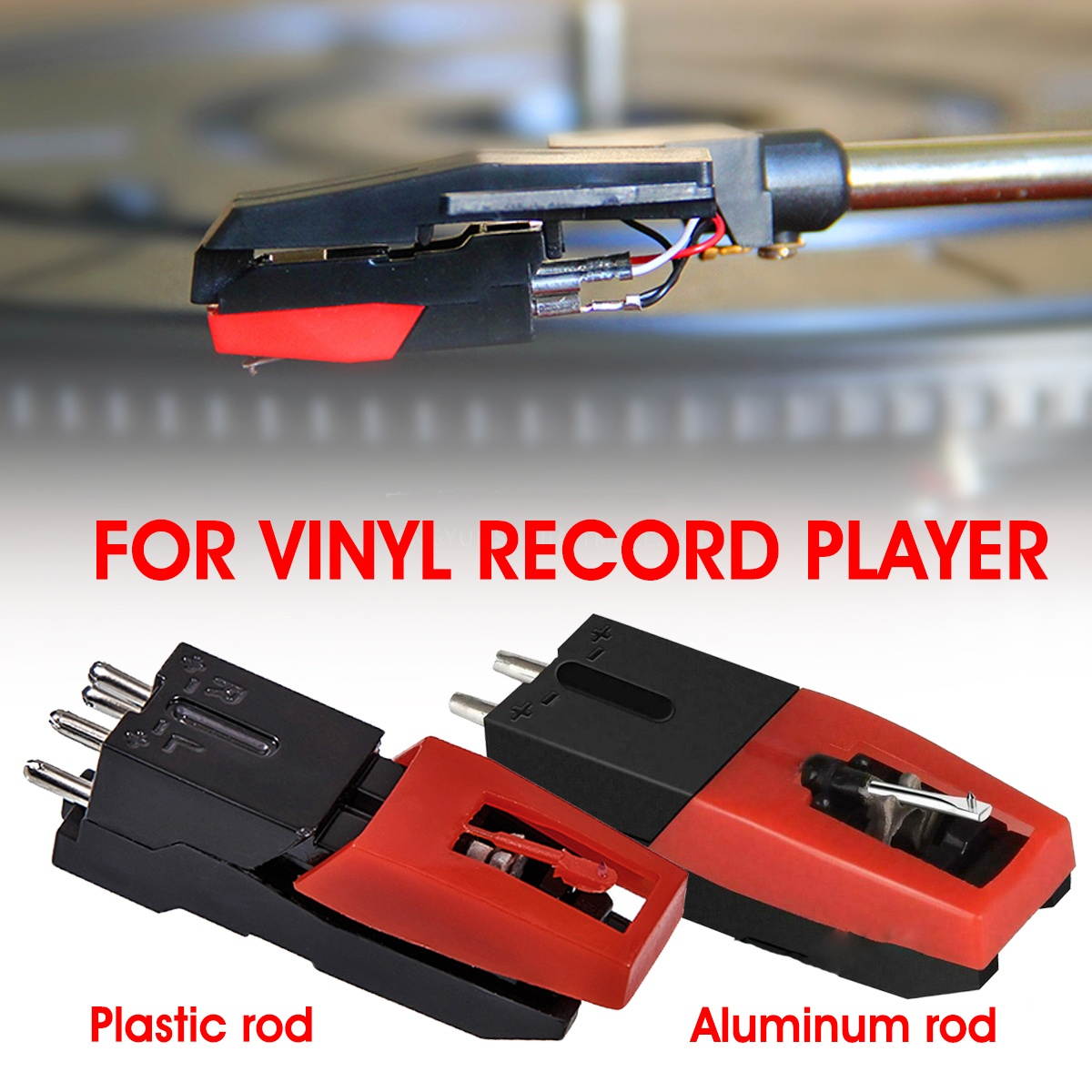 Plastic/Aluminum Rod Turntable Phono Cartridge With Stylus For Vinyl Record Play - PlasticRod