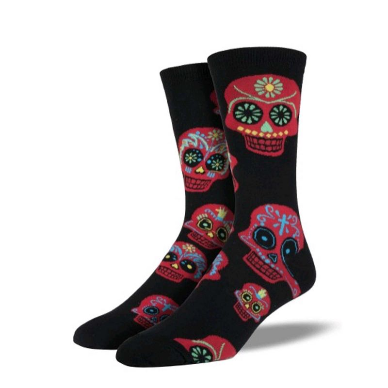 Novelty Socks Big Muertos Skull Black/Red Crew Day Of The Dead Mexican Socksmith  -  Socks