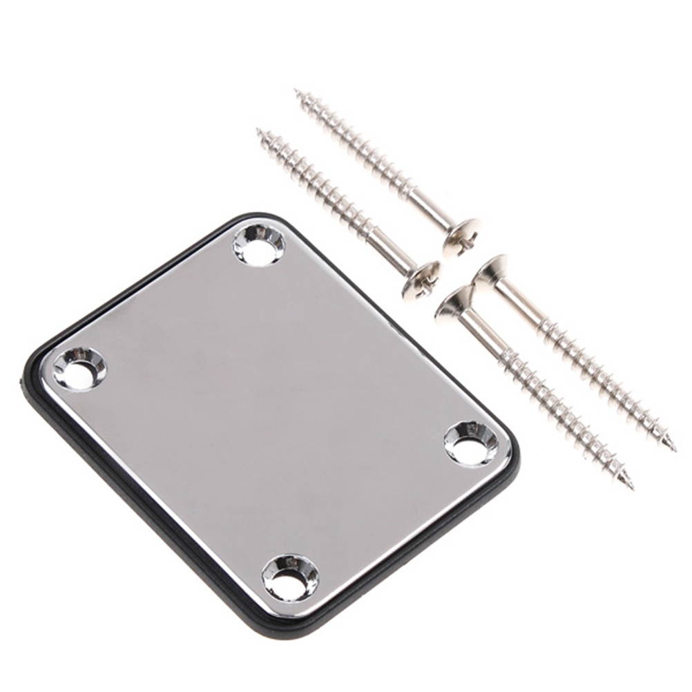 Electric Guitar Neck Plate with Screws for Strat Guitar Precision Jazz Bass Replacement (Chrome Color)