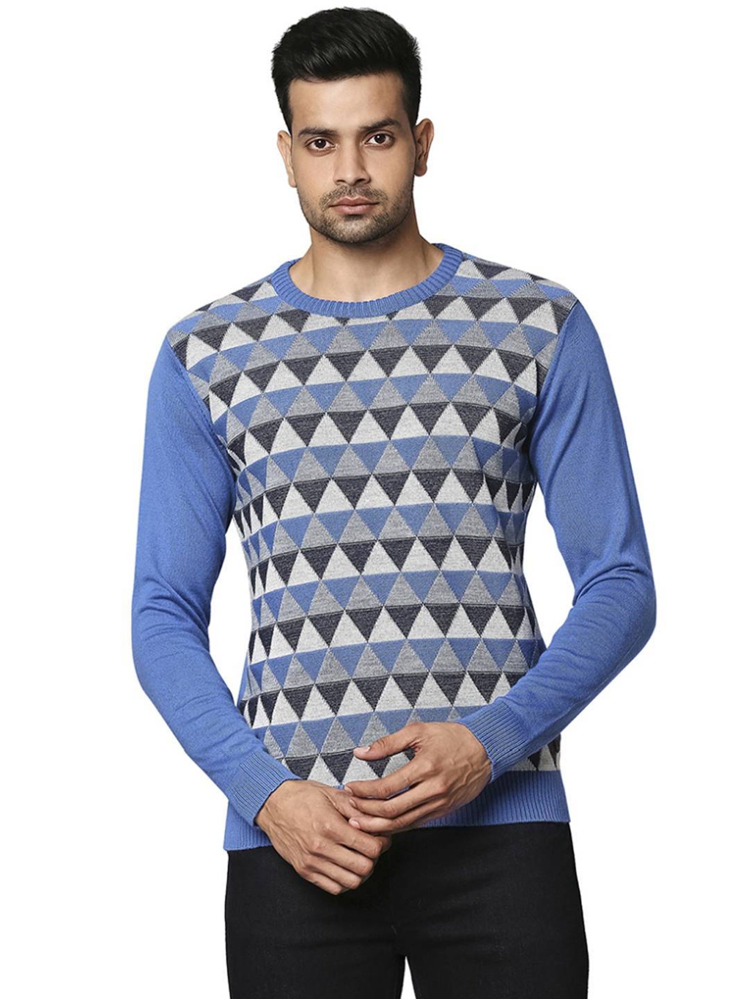 Raymond Blue  Regular Fit Argyle Sweaters
