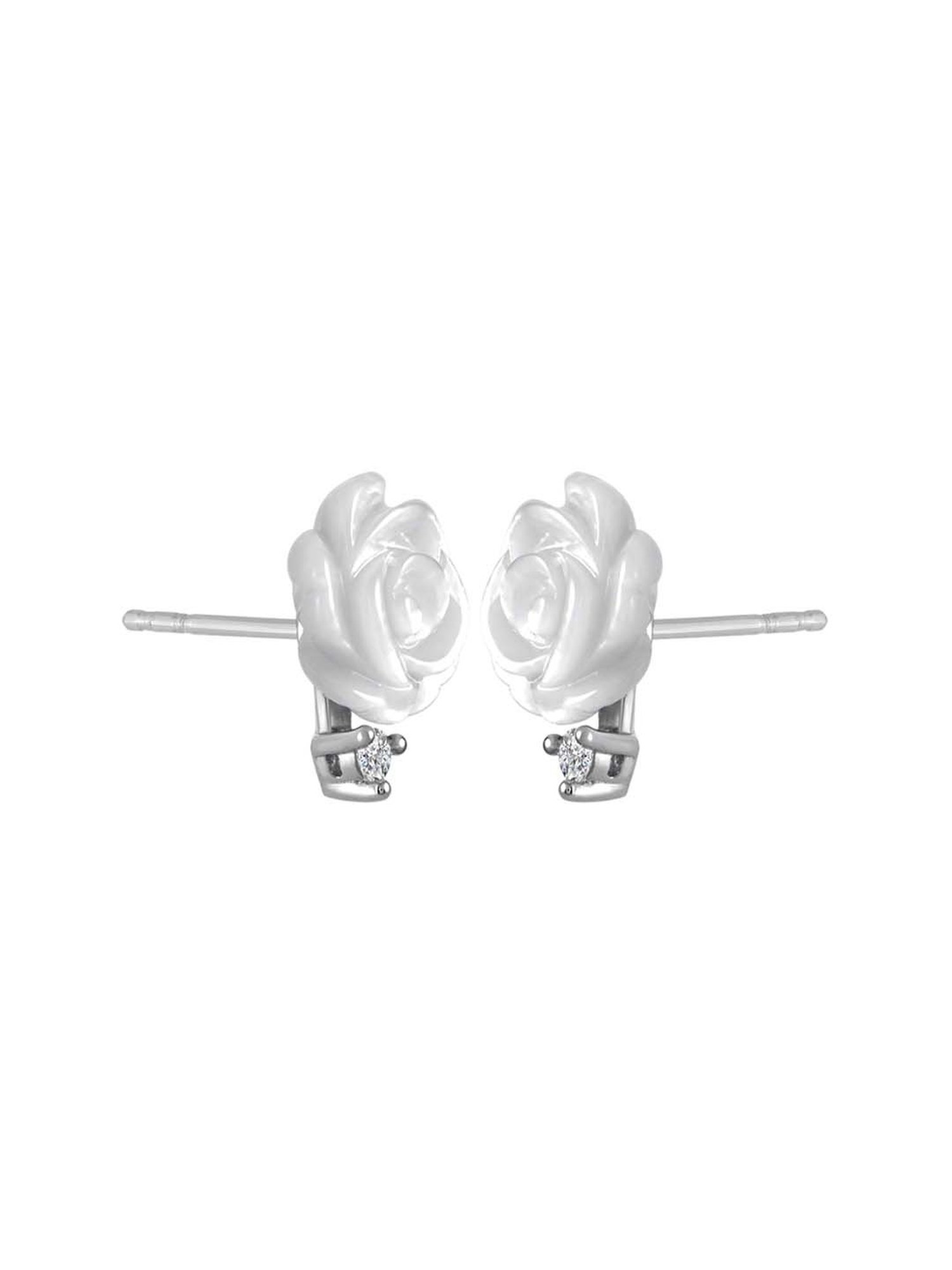Rihi by P.C. Chandra Jewellers 92.5 Sterling Silver Mother of Pearl White Rose Stud Earrings