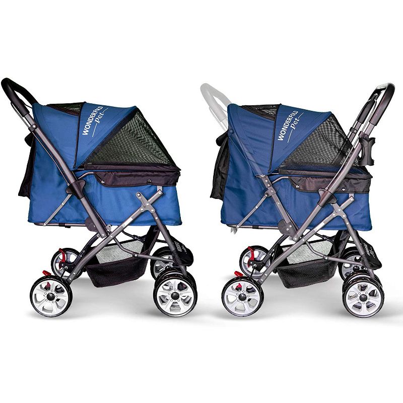 WONDERFOLD P1 Midnight Blue Folding Push Pet Stroller Wagon for Dogs and Cats, Storage Baskets with Zipperless Entry, Midnight Blue