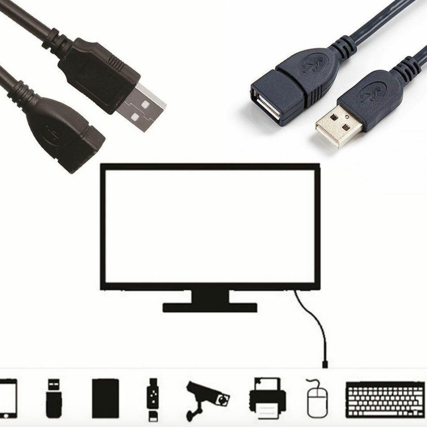 USB 2.0 Extension Extender Cable Cord M/F Standard Type A Male to Female Black