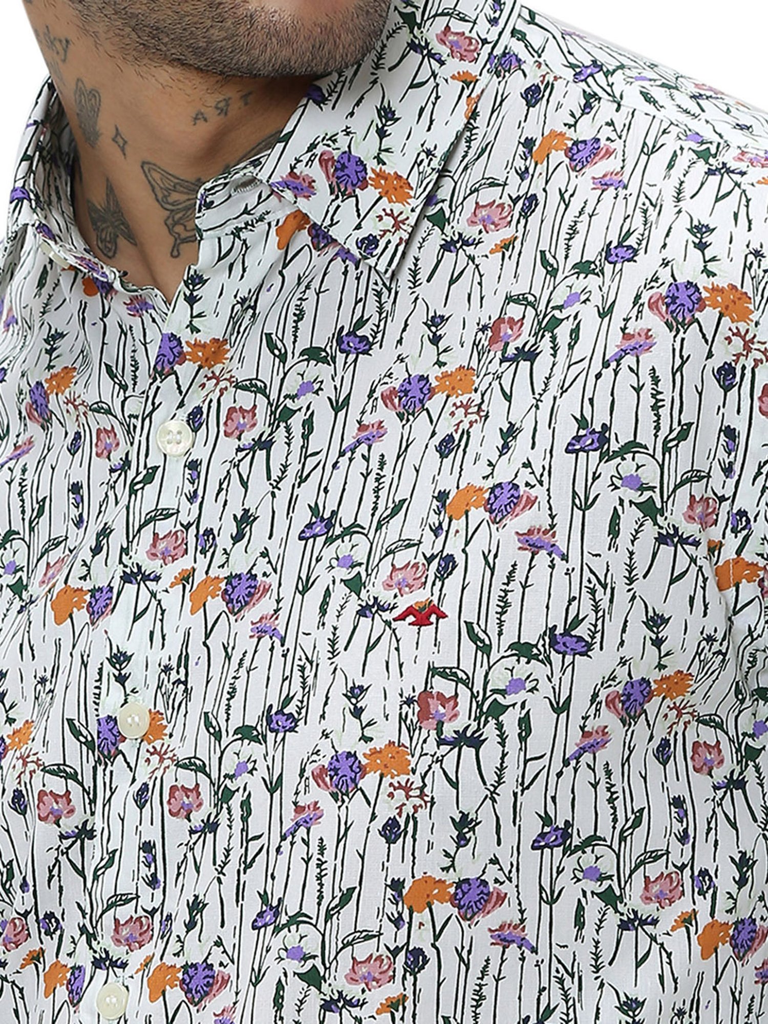 Mufti White Slim Fit Floral Print Shirt
