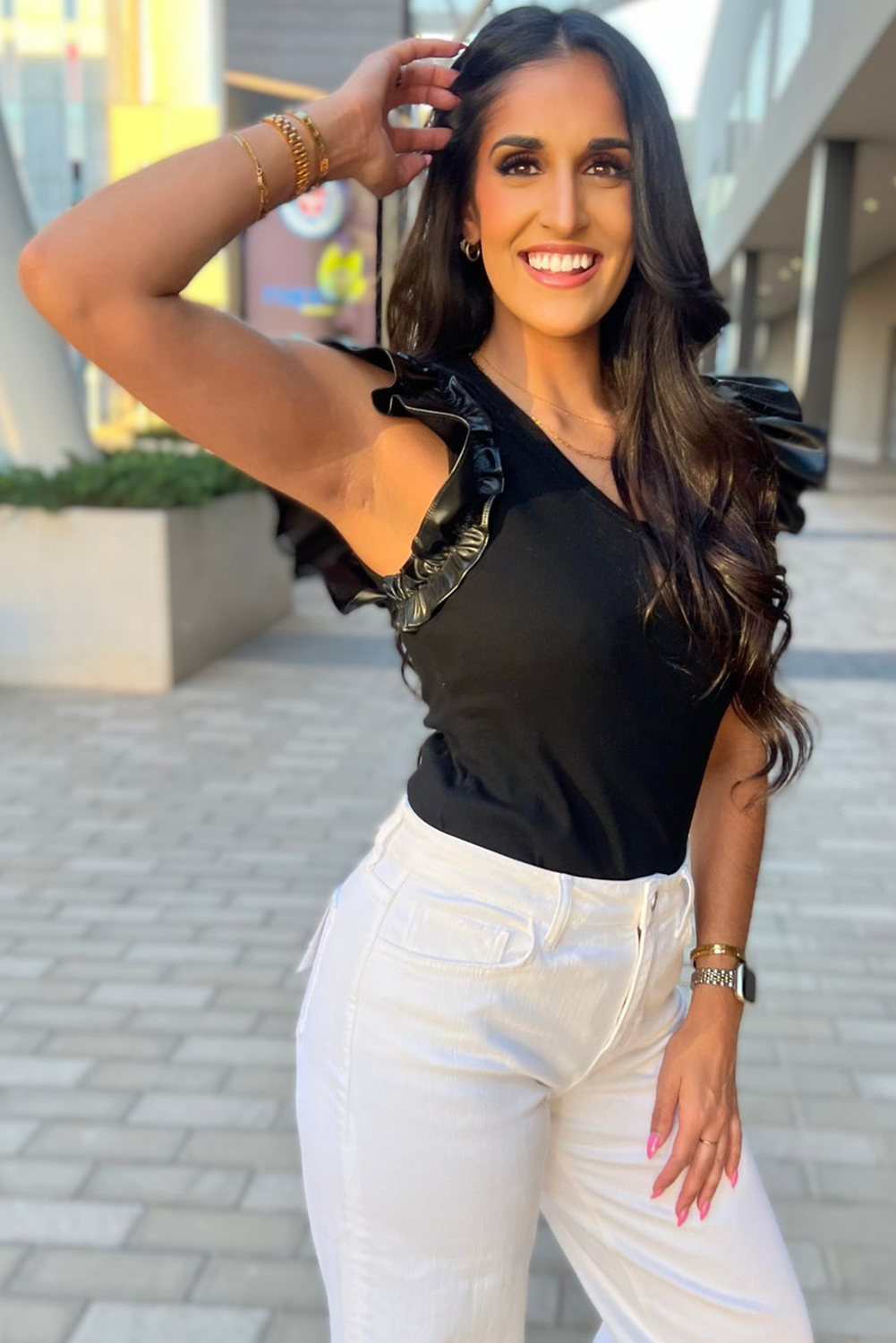 Rose Red Rhinestone Mesh Long Sleeve Bodysuit